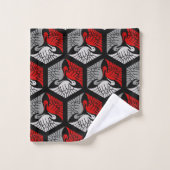 Grues japonaises, rouge, gris / gris / noir (Gant de toilette)