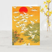 Grues japonaises vintages à Sunset Carte postale (Fleur jaune)