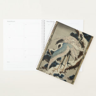 Grues sur un pin couvert de neige Hokusai