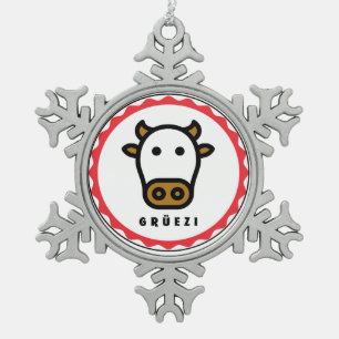 Grüezi - Cute Swiss Koe Snowflake Framed Ornament
