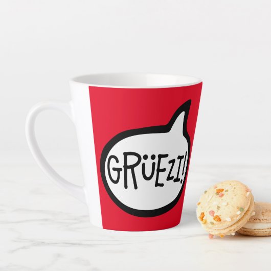 Grüezi. hallo in het Duits Schwiizerdütsch Latte Mok (In situ)