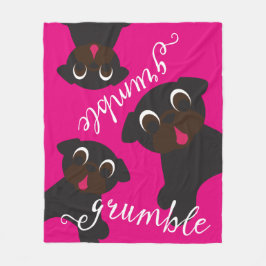 Grumble Black Pug Fleece Blanket Hot Pink