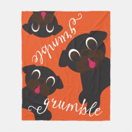 Grumble Black Pugs Fleece Blanket Oranje Deken