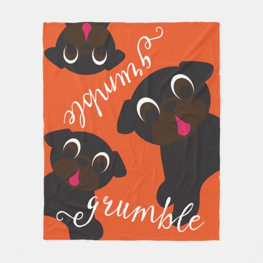 Grumble Black Pugs Fleece Blanket Oranje Deken (Voorkant)