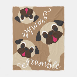 Grumble Fawn Pug Lt Brown Fleece Blanket