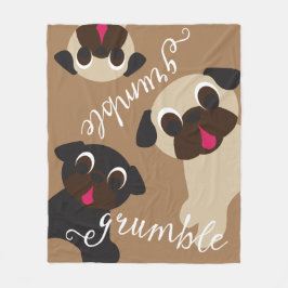 Grumble Pug Light Brown Fleece Blanket