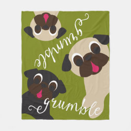 Grumble Pug Light Moss Fleece Blanket Deken