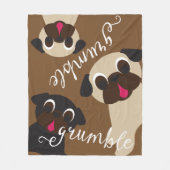 Grumble Pug Medium Brown Fleece Blanket (Voorkant)