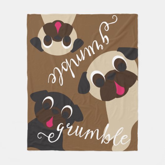 Grumble Pug Medium Brown Fleece Blanket (Voorkant)