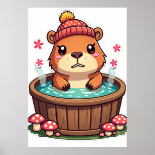 Grumperige Capybara Bubbelbad Kawaii Paddenstoel S Poster