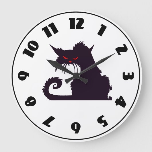 Grumpy Black Cat Clock Grote Klok (Voorkant)