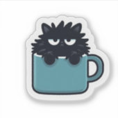 Grumpy Black Cat Coffee Mug Sticker (Voorkant)