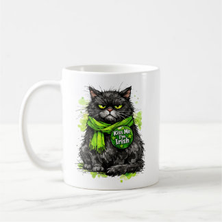 Grumpy Black Cat Kiss Me I'm Irish Funny St. Patri Koffiemok