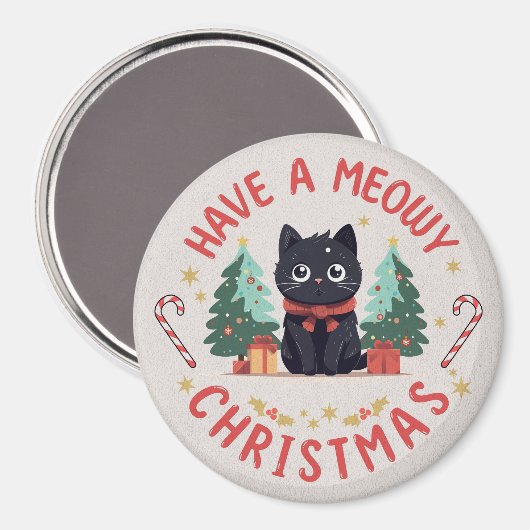Grumpy Black Cat Meowy Magnet de Noël (Recto/Verso)