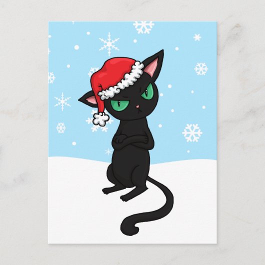 Grumpy Black Cat met Santa Hat Feestdagenkaart (Voorkant)