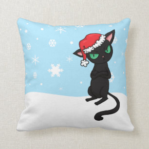 Grumpy Black Cat met Santa Hat Kussen