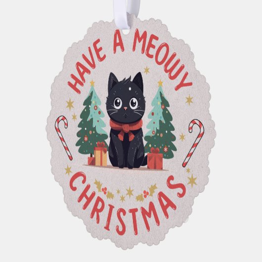 Grumpy Black Cat Purrfect Meowy Kerstmis Ornament Kaart (Links)
