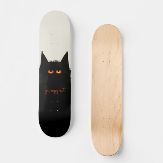 Grumpy Black Cat Skateboard (Voorkant)