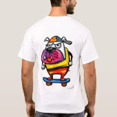 Grumpy Bulldog on Skateboard Cartoon T-Shirt (Dos)