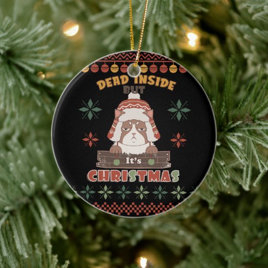Grumpy Cat Dead Inside | Oogkerst Keramisch Ornament (Boom)