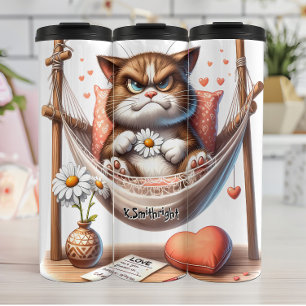 Grumpy Cat in een hangmat met bloemen Thermosbeker