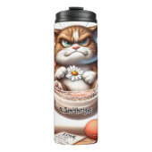 Grumpy Cat in een hangmat met bloemen Thermosbeker (Voorkant)
