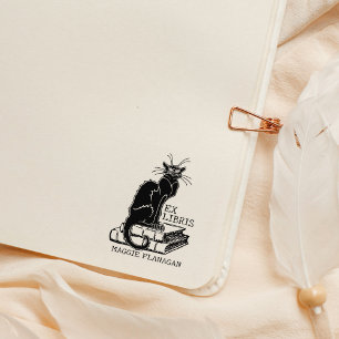Grumpy Cat met boeken, Custom Ex Libris Library Rubberstempel
