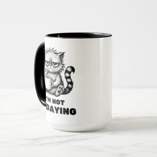Grumpy Cat met Coffee Funny Lazy Cartoon Style Mok (Voorkant links)