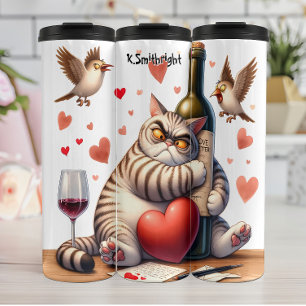 Grumpy Cat met wijnfles Thermosbeker
