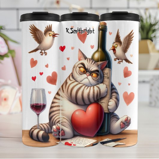 Grumpy Cat met wijnfles Thermosbeker