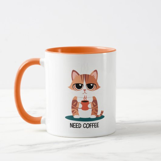 Grumpy Cat "NEED COFFEE" Mug | Cute Tabby Kitten (Gauche)