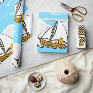 Grumpy Cat op een zeilboot Funny Nautical Cartoon Cadeaupapier