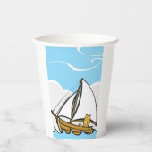 Grumpy Cat op een zeilboot Funny Nautical Cartoon Papieren Bekers (Voorkant)