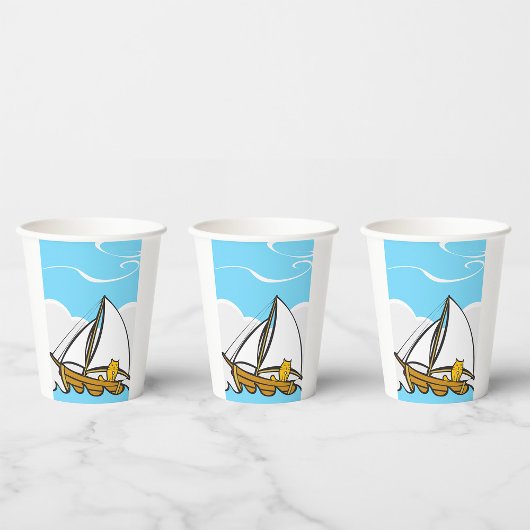 Grumpy Cat op een zeilboot Funny Nautical Cartoon Papieren Bekers