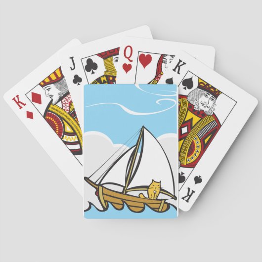 Grumpy Cat op een zeilboot Funny Nautical Cartoon Pokerkaarten (Achterkant)