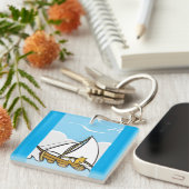 Grumpy Cat op een zeilboot Funny Nautical Cartoon Sleutelhanger (Voorkant Rechts)