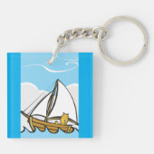 Grumpy Cat op een zeilboot Funny Nautical Cartoon Sleutelhanger (Achterkant)