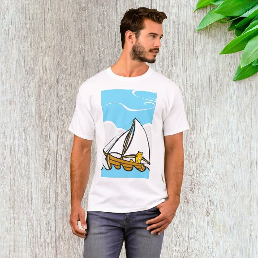 Grumpy Cat op een zeilboot Funny Nautical Cartoon T-shirt