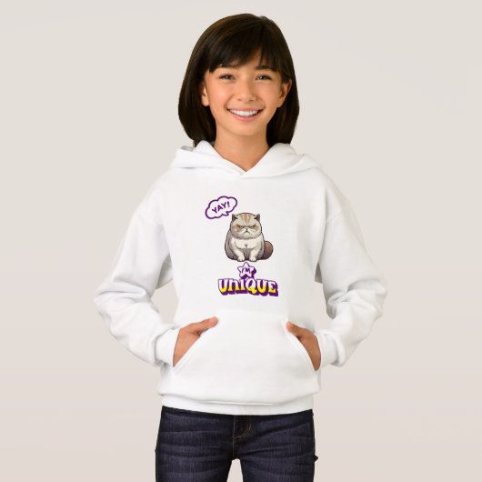Grumpy Cat "YAY! I'm Unique" Funny Kids Pullover  (Devant entier)