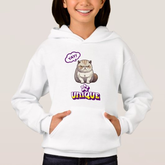 Grumpy Cat "YAY! I'm Unique" Funny Kids Pullover  (Voorkant)