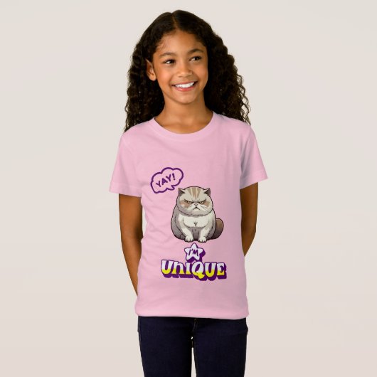 Grumpy Cat "YAY! I'm Unique" Funny Kids T-Shirt (Voorkant volledig)