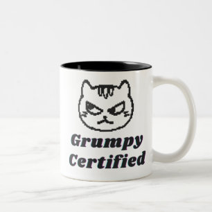 "Grumpy Certified" Funny Cat Meme Design Tweekleurige Koffiemok