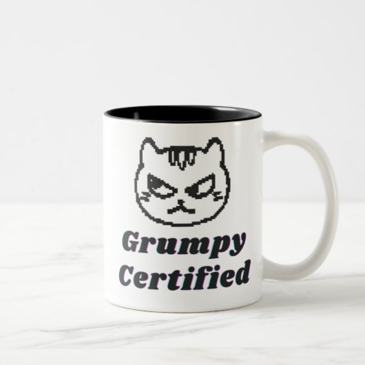 "Grumpy Certified" Funny Cat Meme Design Tweekleurige Koffiemok (Rechts)