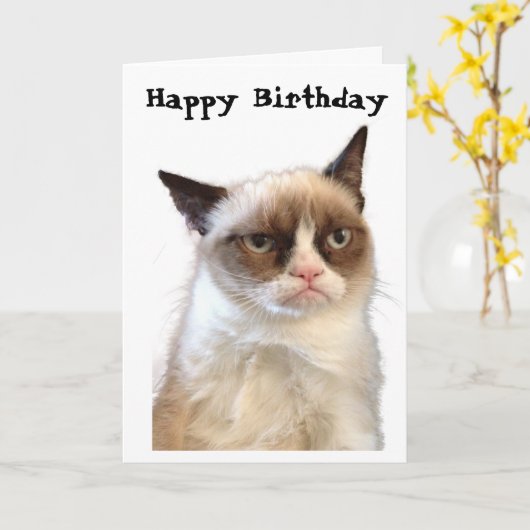 Grumpy Chat Bonne Carte Anniversaire (Fleur jaune)