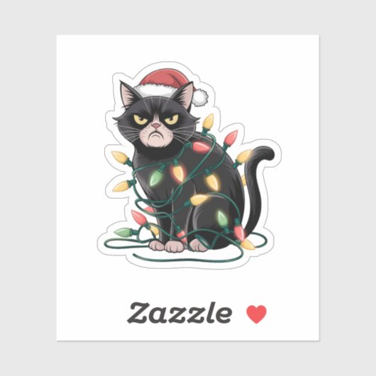 Grumpy Christmas Cat Sticker (Vel)