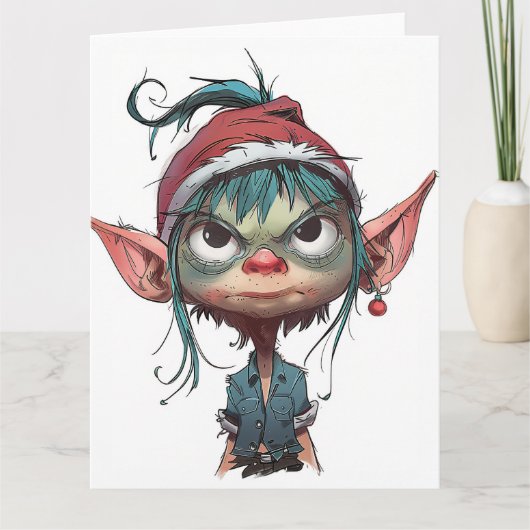 Grumpy Christmas Elf Attitude Kaart (Voorkant)
