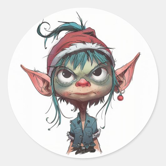 Grumpy Christmas Elf Attitude Ronde Sticker (Voorkant)