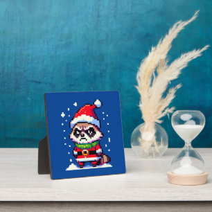 Grumpy Christmas Raccoon - Grappige Pixel Art Vaka Fotoplaat
