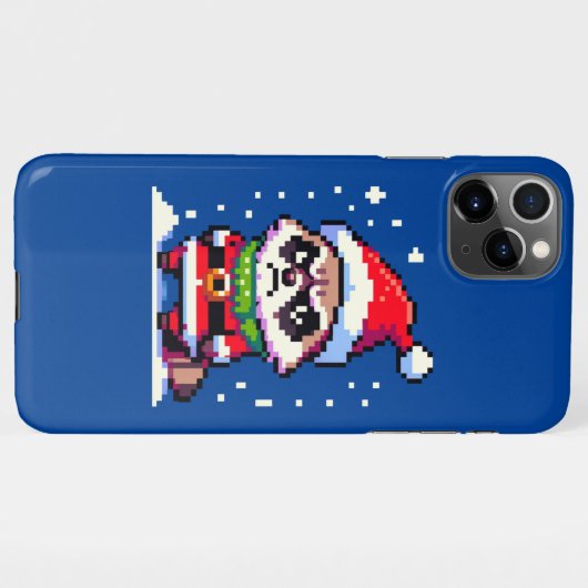 Grumpy Christmas Raccoon - Grappige Pixel Art Vaka iPhone Hoesje (Achterkant horizontaal)