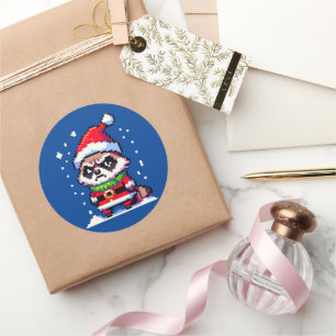 Grumpy Christmas Raccoon - Grappige Pixel Art Vaka Ronde Sticker
